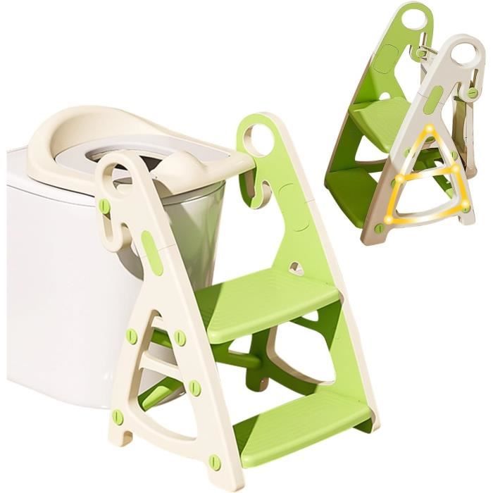Siège Réducteur WC Enfant Kixolo - 2 En 1 Avec Marches - Hauteur Réglable, Antidérapant, Pliable (Vert/Blanc) - 10