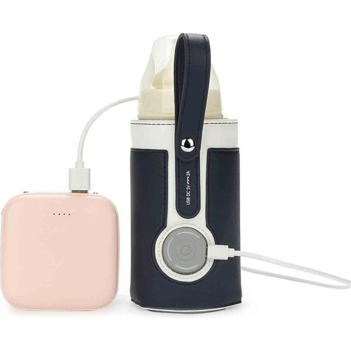 Sac chauffe-biberon USB en cuir portable réglable à 3 températures thermostat chauffe-lait pour bébé maison / voiture -Noir