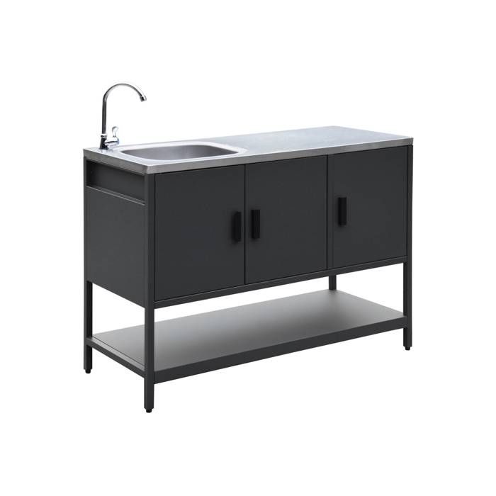 Cuisine dextérieure en acier noir avec évier L120cm