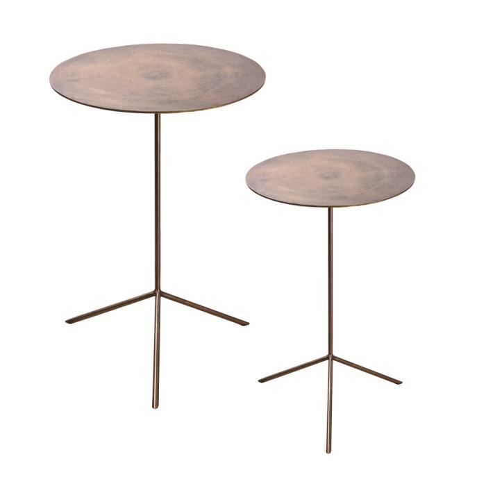 set de 2 tables gigognes en métal doré - table passion or - elégance - chic - 40cm - 49cm - patiné
