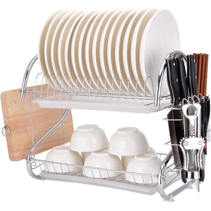 2 etagere cuisine egouttoir a vaisselle couverts assiettes rangement sechage set 3 porte couteau planche a decouper support cdiscount maison