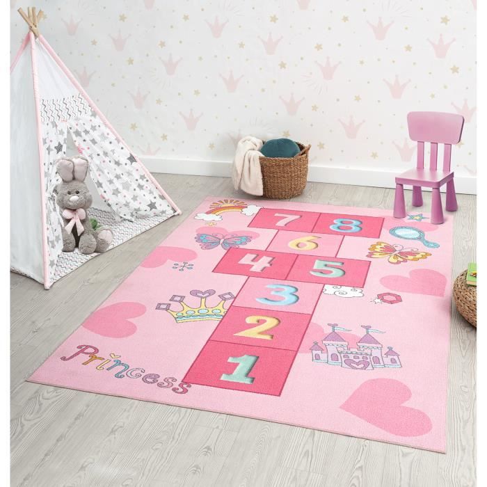 Tapis enfant - THE CARPET - Happy Kids - Rose - 80x150 cm - Antidérapant