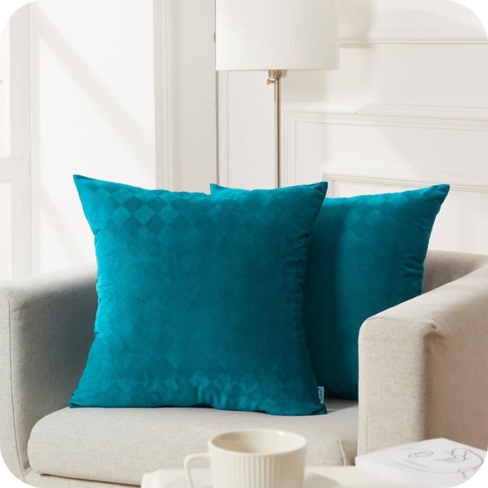 Housse de Coussin 60x60 cmMotif Rayures Bleu Canard Lot de 2 Topfinel