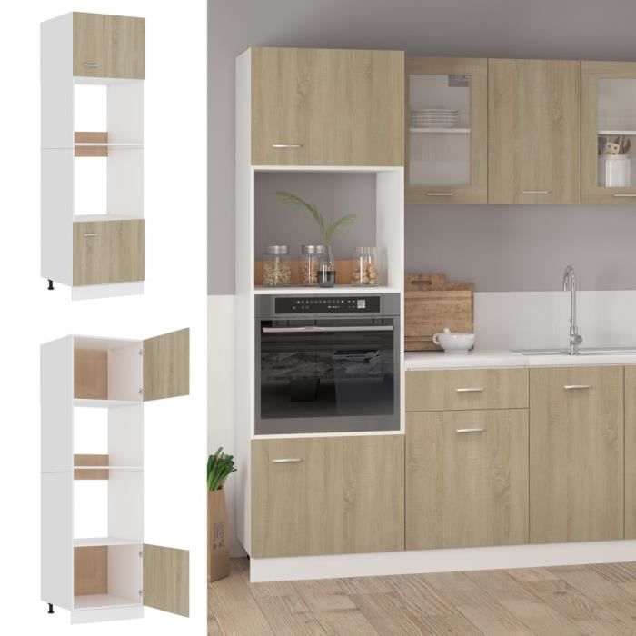Armoire à micro-ondes - VIDAXL - Chêne sonoma - 2 portes - 4 étagères - 60x57x207 cm
