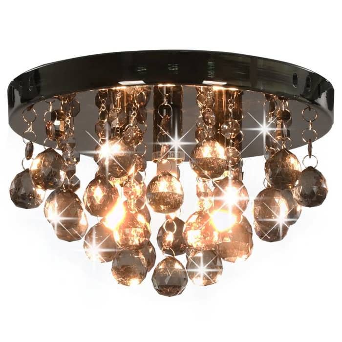 vidaXL Plafonnier avec Perles Fumées Rond Lustre Lampe Suspendue Eclairage Luminaire Salon Salle à Manger Chambre Maison 281581