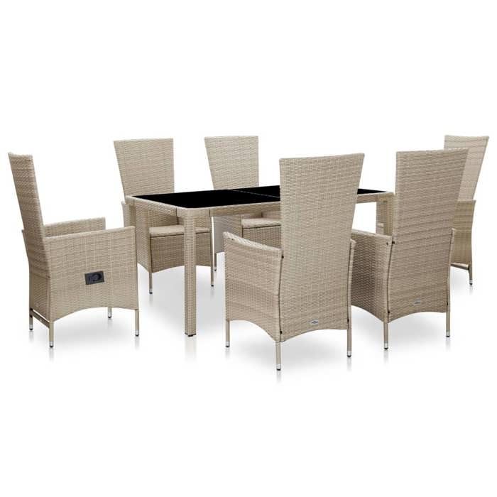 vidaXL Salon de Jardin avec Coussins 7 pcs Mobilier à Dîner d'Extérieur Ensemble de Salle à Manger Table et Chaises de Patio 46040