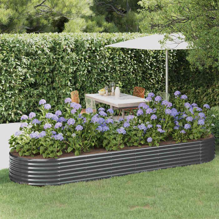 Lit Surélevé De Jardin Avec 4 Pots Résine Tressée Noir