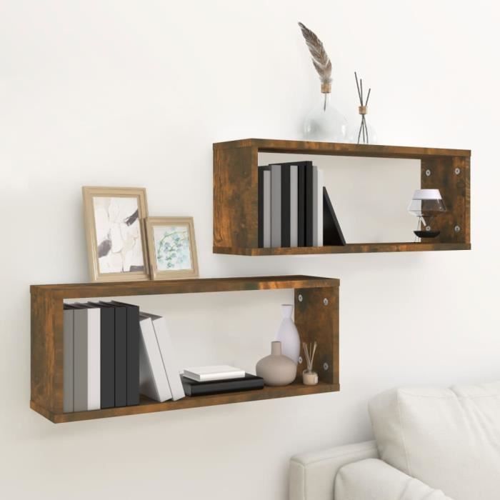 vidaXL Étagères murales cube 2 pcs Chêne fumé 60x15x23 cm Bois 815924