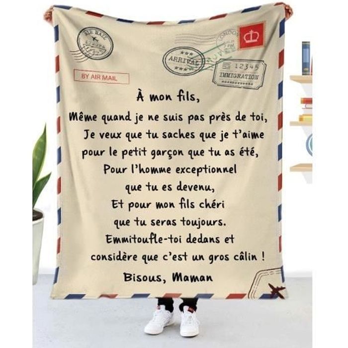 French To Son 70x100cm Allemand Francais Espagnol Lettre Couverture Couverture Polaire Pour Ma Fille Fils Poste Aerienne Couverture Cdiscount Maison