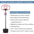 Panier de Basket sur Pied avec roulettes réglable Hauteur 179 à 209 cm Mobile Jeu extérieur Ballon Enfant Adulte Sable eau-1