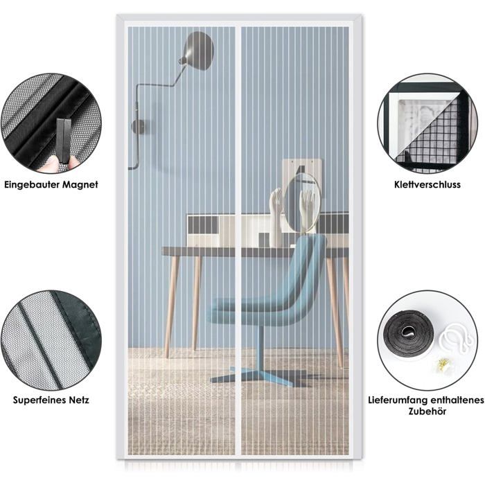 Moustiquaire Magnétique FORTRY – 90x220 Cm – Pour Portes, Modèle D'exposition