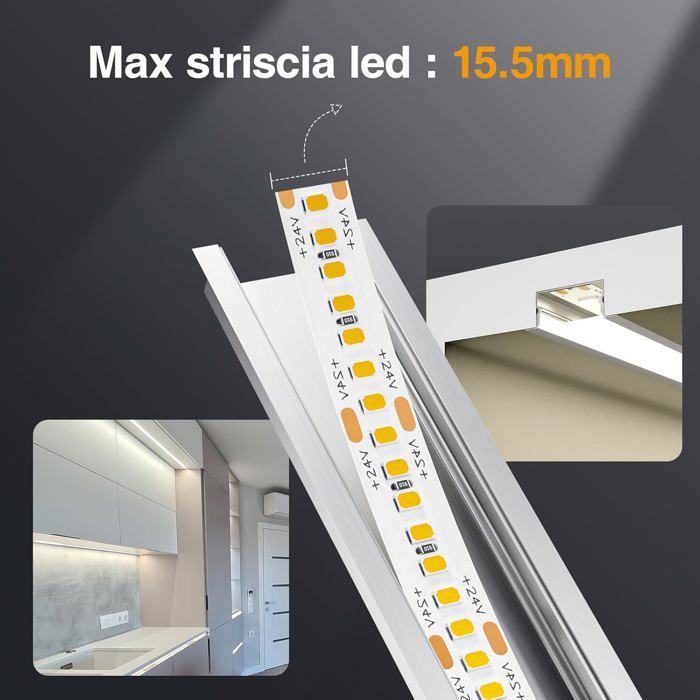 Profilé Aluminium LED 2m - U Encastrable Avec Couvercle Laiteux Et Embouts Pour Ruban LED