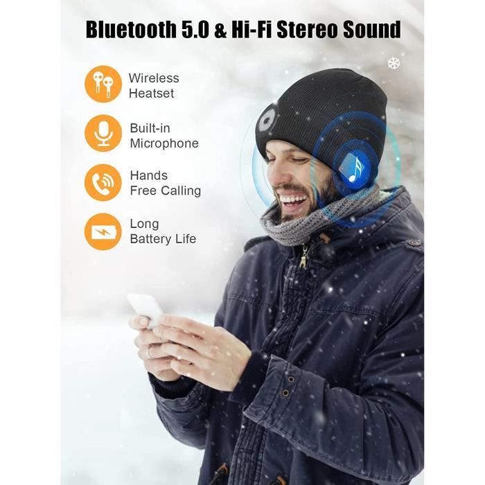 Bonnet Lumineux LED Bluetooth - Rechargeable USB - Running - Noir