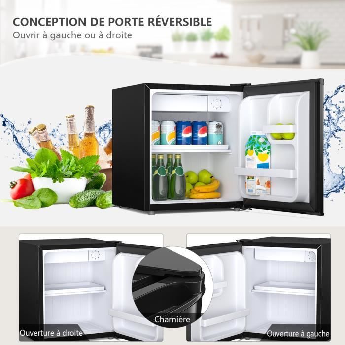 COSTWAY Mini Frigo Mini Réfrigérateur Silencieux 46L Table Top Intégrable  Noir 47 x 45 x 50 cm pour Chambre ou Hôtel Blanc