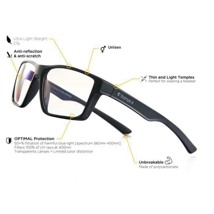 Horus X - Lunettes Anti Lumière Bleue Gaming - Lunette de Repos Filtre  Protection Ultime Ecrans (Jeux Vidéos