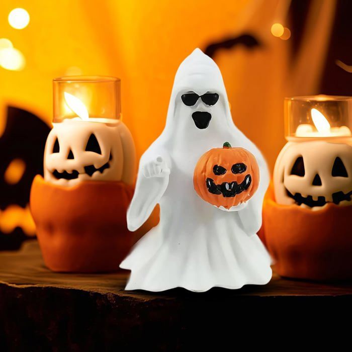 GEBETTER 3Pcs Figurine Bois Décoration Table Halloween Fantôme Mignon - Set 3 Pièces