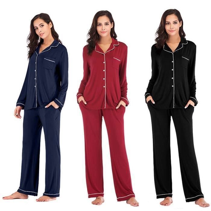 Pyjama Femme Hiver En Coton élasthanne | Ensemble Manches Longues Imprimé Chat | Taille S à XXL | Confortable Et Chaud