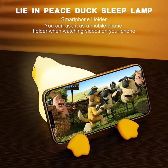 Veilleuse Canard URAQT Silicone - Rechargeable Minuterie 20min Lumière Chaude Enfant