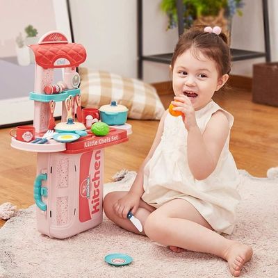 Kit Dinette 28 Pièces - Cuisine Jouet Avec Sons - ABS Sécurisé - Rose