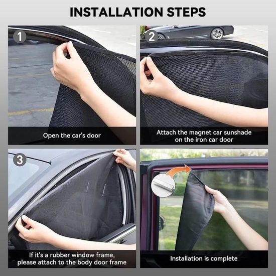 Lot De 2 Rideaux Magnétiques Pour Voiture - Pare-Soleil Vitre Arrière Avec Velcro Auto-Adhésif Et Maille Réfléchissante, Protection Bébé UV