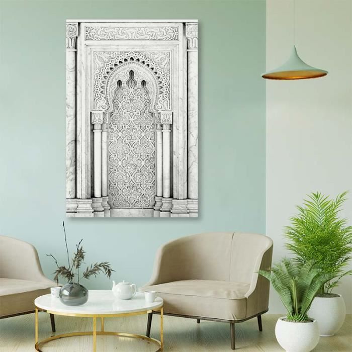 Tableau Oriental Arabesque Sur Toile 80x60 Cm - Style Marocain - Cadre En Bois - Décoration Murale Salon