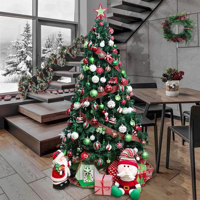 Zourglow – 46 Boules De Noël En Plastique Incassable – Motifs Bonbons, Flocons, Sapins – Tailles 3 à 7 Cm – Couleurs Rouge, Blanc, Vert – Pour Intérieur Et Extérieur - 6