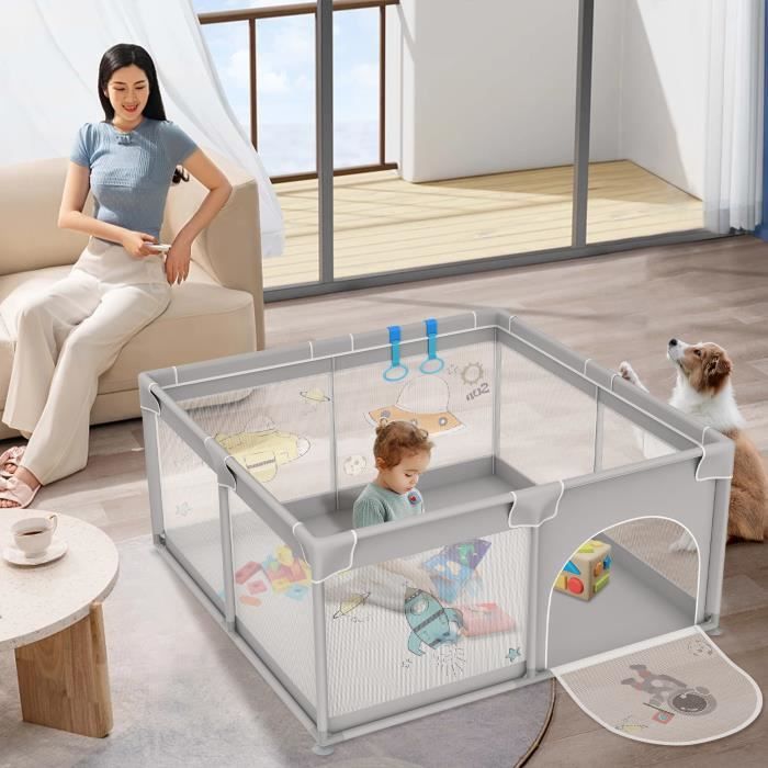 Parc Bébé Pliable 127x127 Cm Avec Matelas & 50 Balles Océan – Intérieur/Extérieur, Maille 360°, Bleu