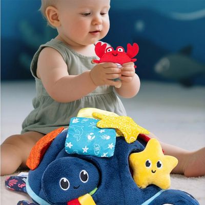 Hahaland Peluche D'éveil Tortue – Jouet Sensoriel Avec 5 Animaux Marins, Cache-cache, Couleurs Et Sons, Pour Bébé Dès 3 Mois