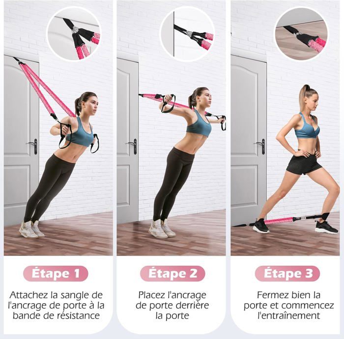 Kit Barre De Pilates Avec 6 Bandes De Résistance - Équipement Musculation Complet Pour Homme Et Femme, Yoga Et Fitness