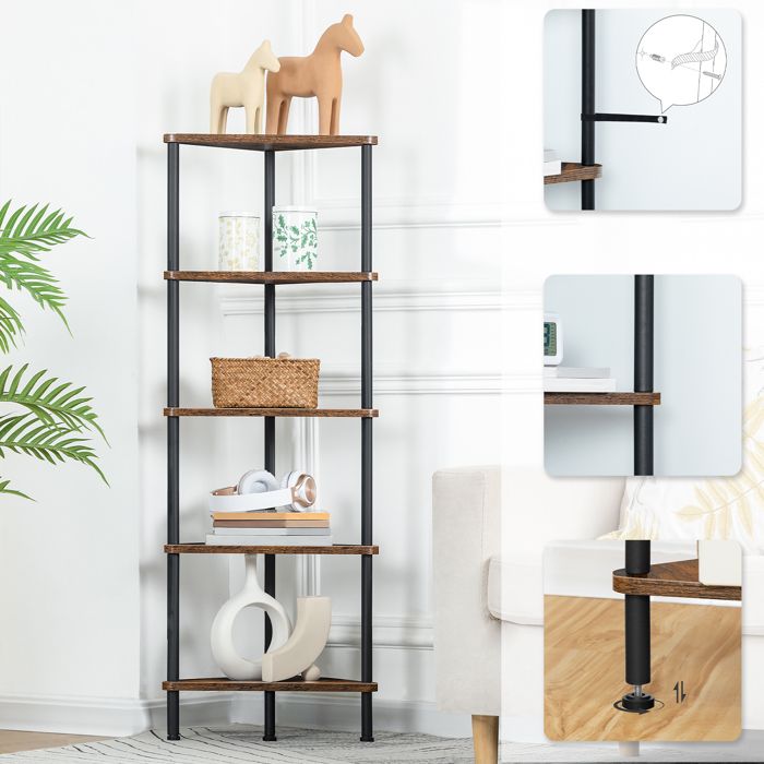 Étagère D'angle HOOBRO 6 Niveaux - Assemblage Libre Marron/noir