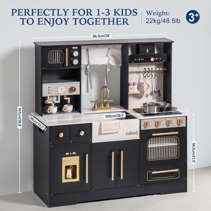 EDUBEBO Ensemble de cuisine pour enfants, Cuisine en bois pour jouer, Hauteur réglable, Livré avec divers accessoires de cuisine, Jouet de jeu de rôle idéal pour les tout-petits et les enfants de EDUBEBO Ensemble de cuisine pour enfants, Cuisine en bois pour jouer, Hauteur réglable, Livré avec divers accessoires de cuisine, Jouet de jeu de rôle idéal pour les tout-petits et les enfants de
