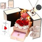 MEGAWISE Rose Éternelle Cadeau Femme Boîte Ours en Rose avec Bijoux - OR ROSE - Blanc - Adulte - Femme