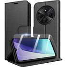 MASSILIA TECH Coque portefeuille en cuir pour XIAOMI REDMI 14C - POCO C75 + 2 vitres en verre trempé - Noir