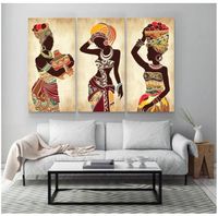 Tableaux sur Toile Femme Noire Africaine Toile Peinture Ethnique Art Affiche pour Salon Décoration Maison 60x100cmx3 sans cadre
