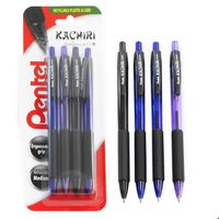 Pentel Kachiri Stylo à bille rétractable -1,0 mm - Lot de 4 - 2 x bleu, 1 x noir, 1 x violet