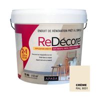 Enduit Rénovation Rapide Redécore 2 en 1 lisse et décore  sur platre, peintures, crépis, fibres, 15Kg Crème