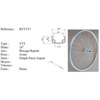 Roue vélo - Roue avant vélo - 24 Pouces - axe à blocage rapide - simple paroi - couleur argent