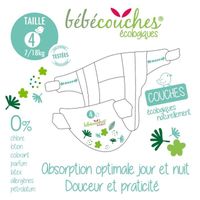 Couches bébécouches écologiques taille 4 - 7 à 18 kilos - 60 couches - Marque Baby Dry