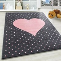Coeur design poils courts tapis d'enfant salon chambre d'enfant gris rose [80x150 cm, Rose]