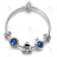 LCC® Argent sterling océan étoile couronne perle pendentif bleu oeil de chat lâche perle Bracelet Bracelet dames Bracelet bijoux