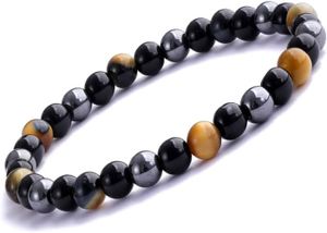 Bracelet Triple Mixte Oeil De Tigre - Homme Et Femme - Perles En Pierres Semi-précieuses - Acier Inoxydable