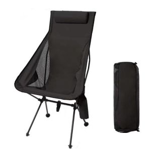 CHAISE DE CAMPING Noir - Westtune-Chaise de Camping Pliante Portable avec Repose-Sauna, Chaises Touristiques Légères, Chaise de
