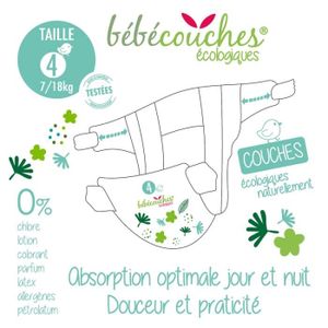COUCHE Couches bébécouches écologiques taille 4 - 7 à 18 kilos - 60 couches - Marque Baby Dry
