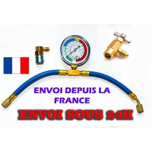 Tuyau De Recharge Climatisation Auto ONEVER R134A - Avec Manomètre - Compatible Bouteilles 1/2 Filetées