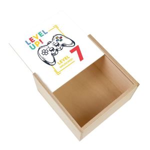 Boîte cadeau Boite Coffret en Bois - Level Up! Unlocked 7 Anniversaire Celebration Enfant Cadeau Jeux Video Anglais  (11 x 11 x 3,5 cm)