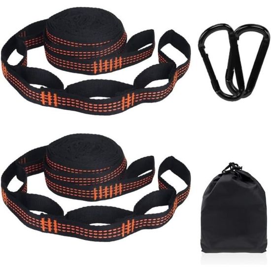2 Sangles Pour Hamac – 2 M X 2,5 Cm, Charge Max 400 Kg – Pour Accrocher Hamac, Balançoire, Chaise Suspendue – Avec Mousquetons