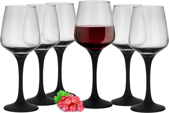 Verres à Vin Set De 6 - 300 Ml - Verres à Pied Laqué Rouge - Pour Vin Rouge Et Blanc - Lave-vaisselle - Hauteur 20.5 Cm
