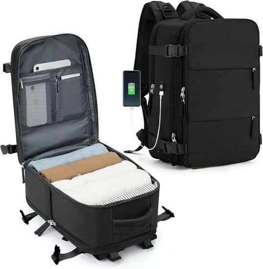 Sac à Dos Voyage Sous Vide 50L - Compressible, Étanche, Cabine Easyjet | Avec Pompe à Air, Multipoches & Porte-Ordinateur 15.6"
