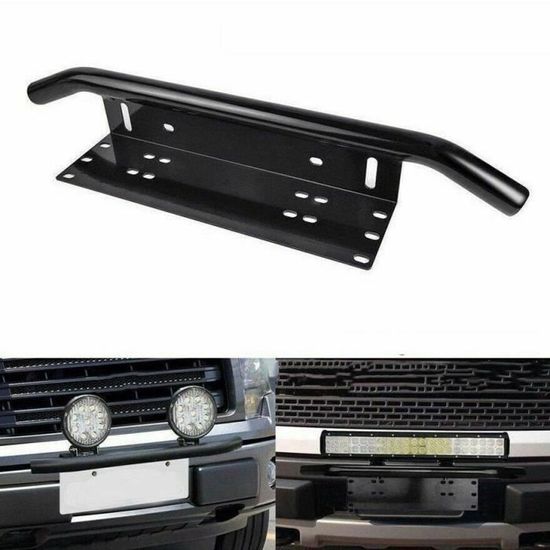 Support Universel Plaque Immatriculation 23 Pouces – Barre LED, Phare Travail, 4x4, Camion, SUV, Noir Robuste