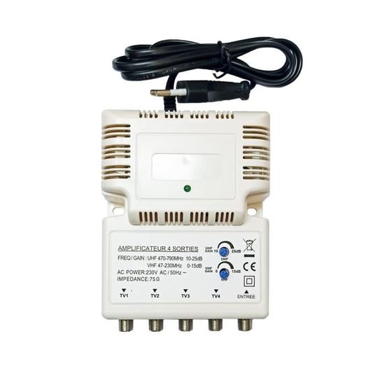 AMPLIFICATEUR TNT BLINDE 1 entrée 4 SORTIES gain UHF 25dB, gain VHF